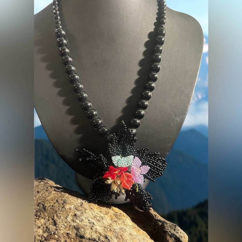 Handmade Needlework with Beaded Multicolor Bright Flower Necklace Gift 🎁